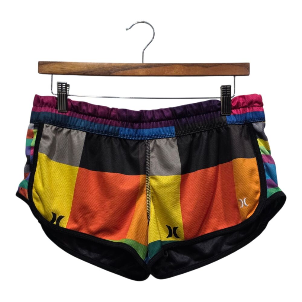 Hurley Rainbow Colorblock Low Rise Athletic Running Board Shorts Gym Pride, M